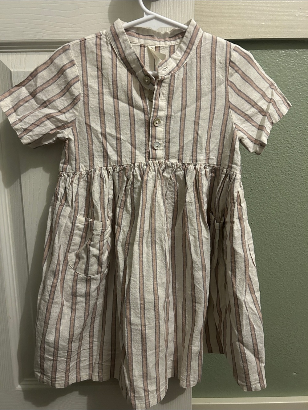 Rylee + Cru Cream and Brown Striped Short Sleeve Dress
